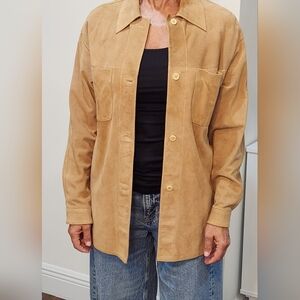 Suede Leather Shirt Jacket Camel color Size 0-2  XXS-XS Made In Italy Genuine